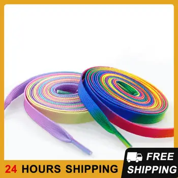 2Pairs Rainbow цветни плоски връзки за обувки Модни печатни градиентни обувки Дантели Външни маратонки Връзки за обувки Платно Връзки 120cm