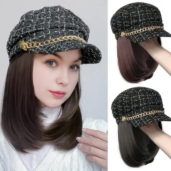 DUTRIEUX къса коса синтетична черна шапка перука жена малък аромат стил топлоустойчива перука шапка удължаване на косата