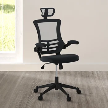 Techni Mobili Модерен изпълнителен офис стол с висока облегалка с облегалка за глава и обръщащи се ръце, черен