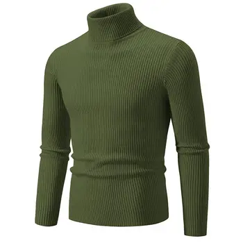 Мъжки есен и зима високо деколте плета пуловер риза тънък годни дълъг ръкав тениска плътен цвят пуловер мъже