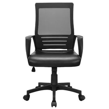 Регулируем ергономичен мрежест офис стол с лумбална опора, черна седалка