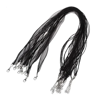 10 черна органза восъчна панделка огърлица шнур + закопчалка 0.39