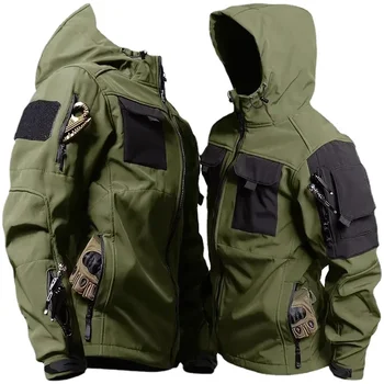 Shark Skin Tactical Jackets Men Military Soft Shell Waterproof Windproof Hooded Jacket Outdoor Functional Uniforms Multi-pockets