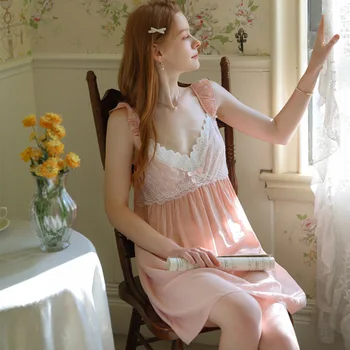 Окачени пижама рокли за жени Летни без ръкави френски луксозни секси спално облекло принцеса сладък и сладък пижама размер M L XL