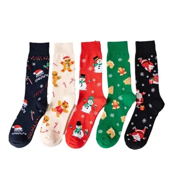 MYORED 10 чифта карикатура сладък коледни чорапи Модна тенденция творчески памук мъжки ежедневни чорапи в средата на тръбата Снежен човек Дядо Коледа