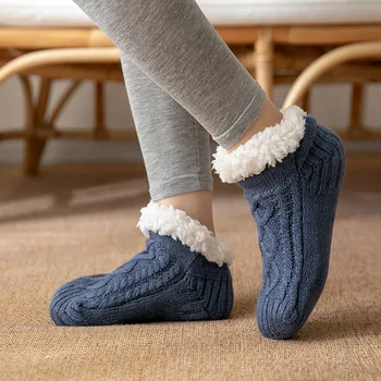 Зимни вътрешни чехли Чорапи Мъжки подови чорапи Домашна спалня Спални чорапи Неплъзгащи се плетени възрастни плюс руно топли килими