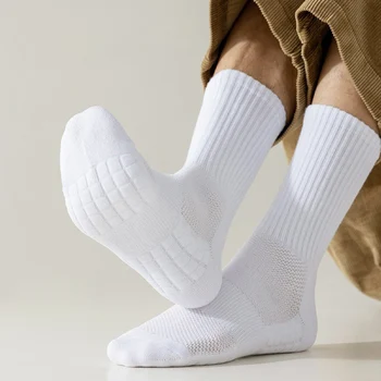 5pairs/lot Сгъстяване на памучни чорапи Мъже Дъно Хавлиени дълги чорапи Мъж Бял Черен Спортни чорапи Мъжки Calcetines Meias