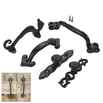 Iron Pull тежкотоварни антични дръжки за врати дръжка w / винт кухи/твърди/морски кон/цвете/сърце реколта баня кухненски мебели