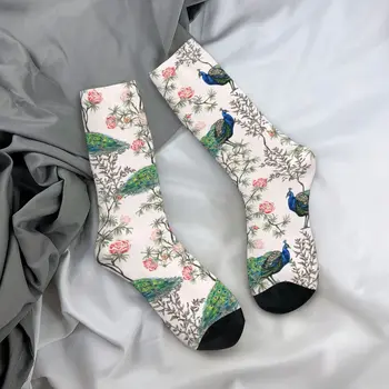 Екзотични чорапи за птици Chinoiserie Мъжки полиестерни ежедневни реколта паун флорални чорапи луд пролет есен зима чорапи подарък