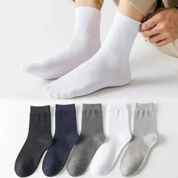 10Pairs/Мъжки чорапи в средата на тръбата Полиестерен памук Лято Есен Тънък плътен цвят Черен дишащ мек класически бизнес мъжки чорапи