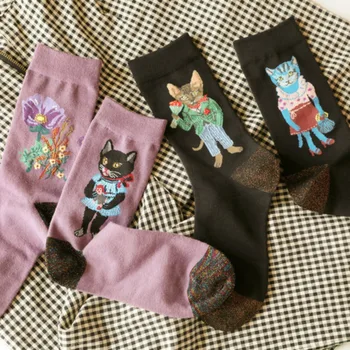 Сладки жени Къси памучни чорапи за момиче Есенна приказка Животно Нов продукт Личност Жакард AB Sock Chaussettes Femmes 스타킹