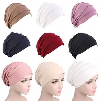 Памучни шапки за сън Забрадка за косопад Зимна топла химио шапка Обвивка на главата Мюсюлмански хиджаби Дамска шапка с тюрбан