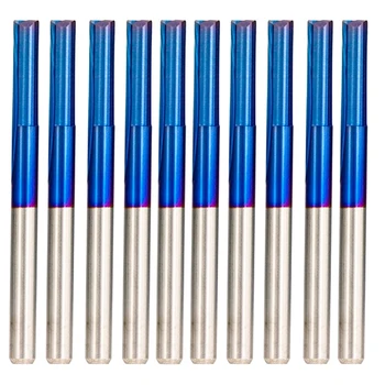 10Pcs прав фреза 3.175 джолан нано синьо покритие 2 флейта трудно за дърво пластмаса CNC резба главата трайни