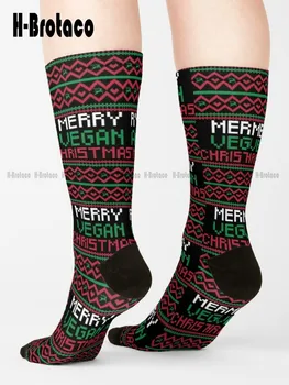 Весела веган Коледа Веган Коледа Грозен Веган Коледен пуловер Чорапи Дамски черни чорапи Дамски спортни Harajuku ретро карикатура