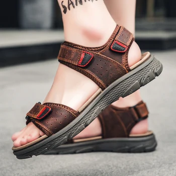 Класически висококачествени сандали от кравешка кожа Лято на открито Ръчно изработени мъжки сандали Мода Удобни мъже Плаж Обувки от естествена кожа