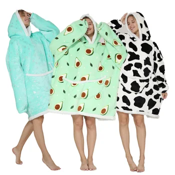 Hooded дълъг ръкав носими одеяла пижами за възрастни извънгабаритни външни термо спално облекло Homewear зимни фланела топли дрехи