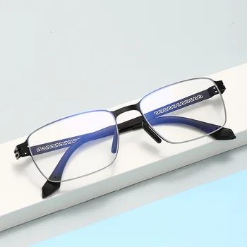 Метални диамантени почистващи очила за четене Анти-синя лека стомана кожа мъжки очила за четене тенденция