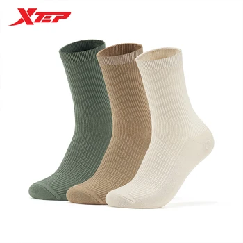 Xtep спортни чорапи Мъжки противоплъзгащи дишащи памучни дълги чорапи Колоездене Бягане Трекинг Футболни чорапи (3 чифта) 877339560034