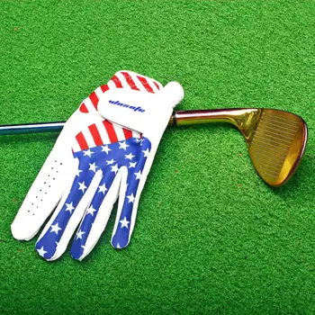 Голф ръкавица Мъжка регулируема затваряща голф ръкавица с американски флаг модел трайна синтетична кожа износоустойчива за лява ръка