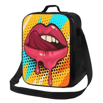 Сладки секси поп арт устни изолирани обяд чанта за жени термичен охладител Bento Box деца училище деца