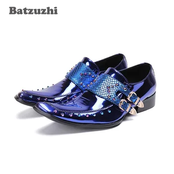 японски стил удобни естествена кожа мъже приплъзване на рокля обувки квадратни пръсти бизнес формалности Оксфорд обувки за мъже рок плосък