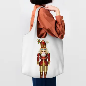 Лешникотрошачката войник крал пазарска пазарска чанта за многократна употреба карикатура Коледа лешникотрошачки хранителни стоки платно купувач рамо чанта подаръци