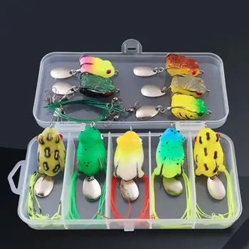 Комплект примамки за жаби с кутия за съхранение Остър дизайн на кука Изкуствени жабешки примамки Сладководни симулирани жабешки примамки Риболовни примамки