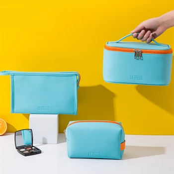 1Pcs бонбони цвят PU жени козметични чанти за съхранение с висок капацитет грим чанта цип пътуване организатор грим чанта водоустойчив измиване чанта