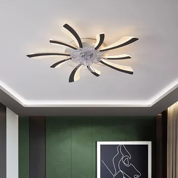 Модерни интелигентни LED вентилаторни лампи за хол трапезария спалня таван вентилатор лампа дистанционно регулируема скорост димиране