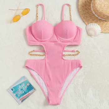 Лято Секси розово едно парче бански костюми затворен женски бански Push Up тяло Дамски бански костюми Бански костюми Къпещ се басейн Къпещ се басейн 2023