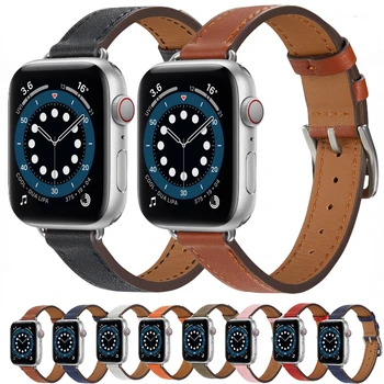 Slim-fit кожена каишка за Apple Watch Band Ultra 49mm 8 7 45mm 41mm за 6 5 4 SE 44mm 40mm мъже / жени гривна 3 42mm 38mm колан