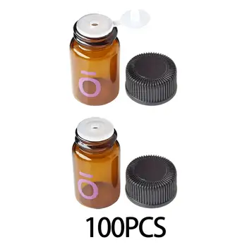 100x Етерично масло бутилки с капачка проба дозиране бутилки кехлибарен цвят непропускливи съхранение за многократна употреба малки стъклени флакони контейнер