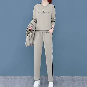 Суитчър панталони комплект голям джоб дизайн корейски есента и зимата Топ жилетка панталони комплект хлабав костюм жени спортно облекло за офис