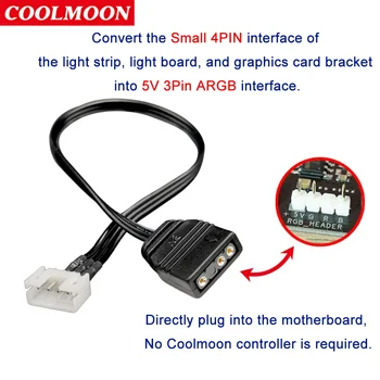 Coolmoon 1pc дънна платка RGB SYNC кабел 5V 4Pin към 5V 3Pin ARGB HUB трансфер удължителен кабел за ASUS GIGABYTE случаен цвят