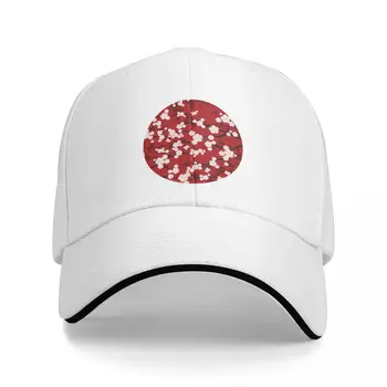 Бейзболна шапка за мъже жени Snapback бели ориенталски черешови цветове на червено | Дзен японски сакура цветя ? Фатфатин Черна шапка
