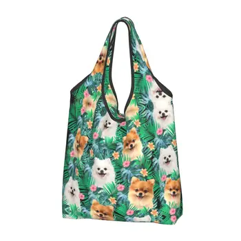 Рециклиране на померанско куче с лятна листна пазарска чанта жени голяма пазарска чанта преносим домашен любимец шпиц хранителни чанти