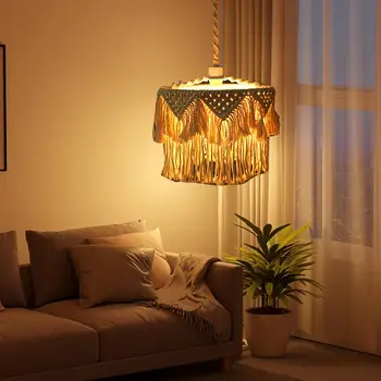 Macrame лампа сянка тъкани скандинавски бохемски стил полилей абажур висулка светло сянка за офис спалня дома детска стая парти