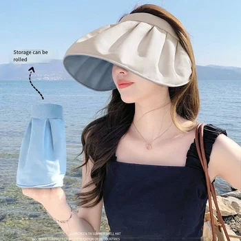 Слънцезащитна шапка Дамски летни UV защита празен Топ шапка за слънце Голяма периферия покритие лицето сгъваема регулируема периферия черупка форма шапка