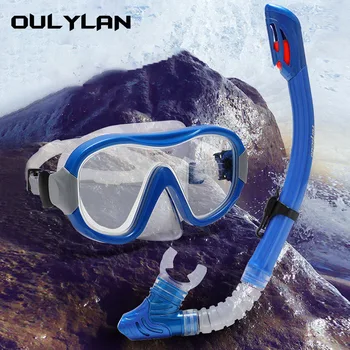 Oulylan Комплект шнорхели против спукване Анти-мъгла за възрастни Scubal Diving Mask Гмуркане Плуване Easy Breath Tube Шнорхел маска