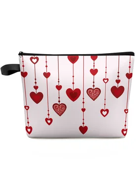 Свети Валентин любов сърце розово голям капацитет пътуване козметична чанта преносим грим съхранение торбичка жени водоустойчив молив случай