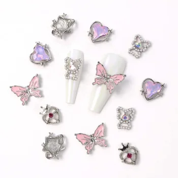 5Pcs/set DIY орнаменти за нокти Aurora Heart Декорации за нокти Метални талисмани за нокти Консумативи за нокти Butterfly нокти кристали
