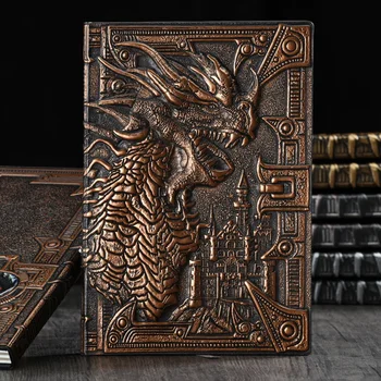 бронзов цвят Cool европейски стил ретро 3D релеф дракони тетрадки и списания динозавър бележник / A5 Travel Notebook