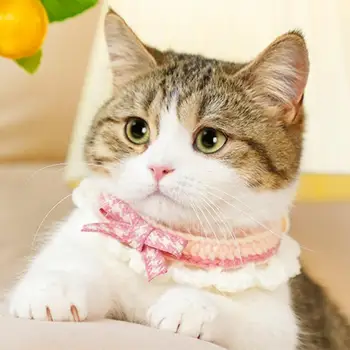 Pet яка ръчно плетени котка яка с бутон дизайн сладък лък декорация меки удобни коте огърлица котка аксесоари