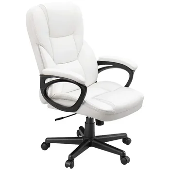  изкуствена кожа висока облегалка изпълнителен офис стол с лумбална опора, бял