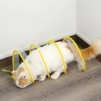 Котка тунел играчка перо мишка звънец самолечение и скучно смешно еластична мрежа сгъваема котка тунел играчка