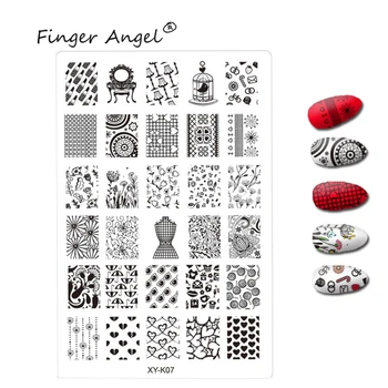 Finger Angel 1Pcs правоъгълник 9.5 * 14.5 нокти изкуство плоча лилаво пластмасови нокти изкуство щамповане изображение плоча шаблони XYK1