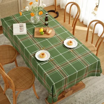  Мека памучна и ленена покривка за маса с проста решетка за декорация на дома Подходящ за всички сезони manteles de mesa правоъгълна