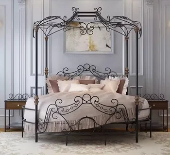 Легло от ковано желязо Европейска принцеса кръгло легло двойка легло ретро стил легло желязна рамка легло