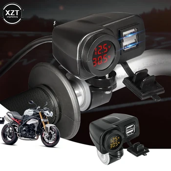 водоустойчив 5V 4.2A мотоциклет двойно USB зарядно за телефони GPS 12V 24V напрежение температура дисплей волтметър с превключвател за включване / изключване