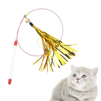 Cat стик играчка котка тийзър играчка ярко оцветена пръчка с камбана пискюл трайни домашни любимци аксесоари за коте време за игра трайни
